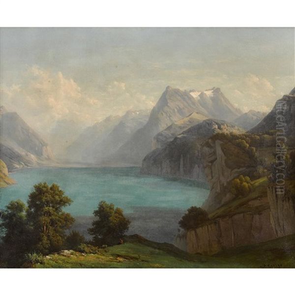 Urnersee Mit Urirotstock Oil Painting by Jean Philippe George-Julliard