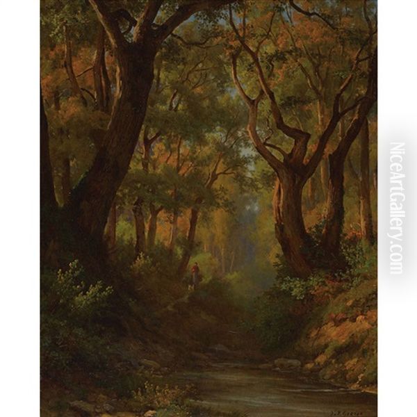 Waldweg Mit Einem Bach Oil Painting by Jean Philippe George-Julliard