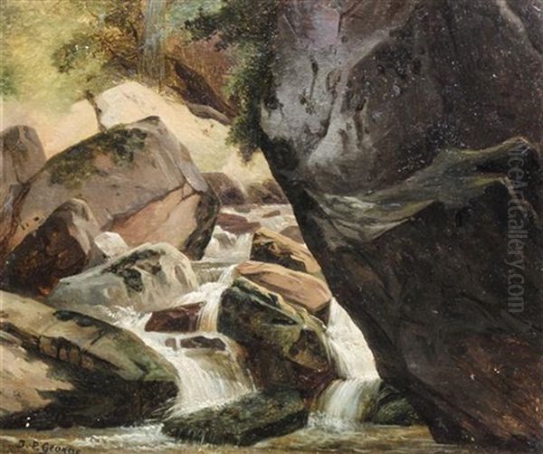 Rocky Waterfall Oil Painting by Jean Philippe George-Julliard