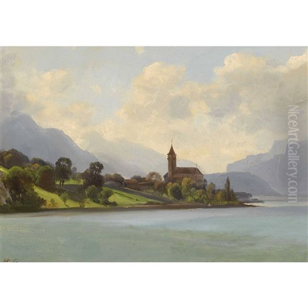 Kirche Von Brienz Oberhalb Des Sees Oil Painting by Jean Philippe George-Julliard