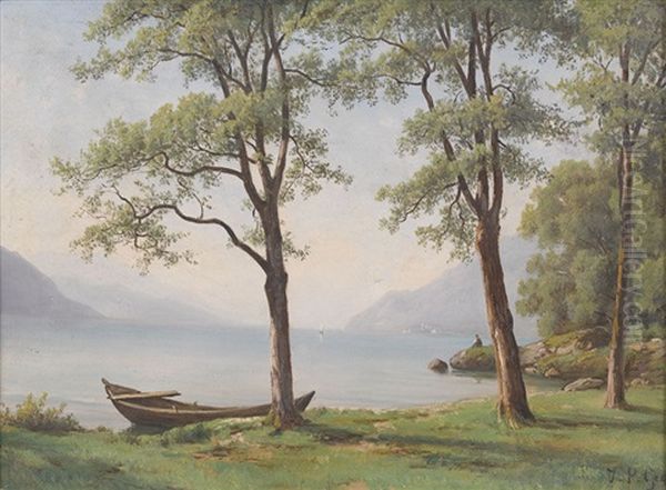 Sonnige Uferpartie Am See Oil Painting by Jean Philippe George-Julliard