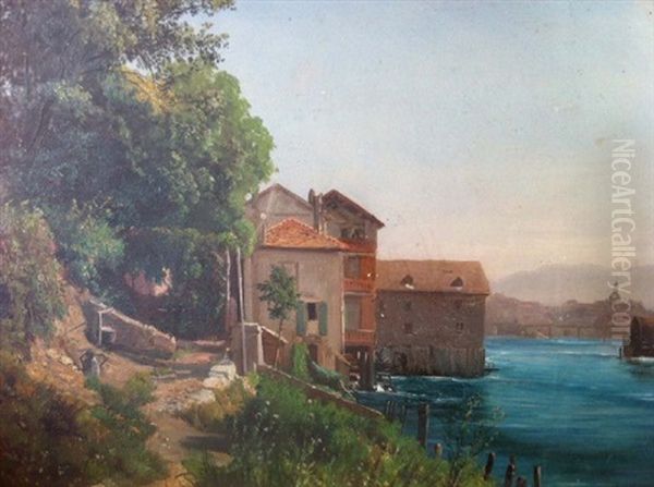 Moulin Aupres D'un Lac Oil Painting by Jean Philippe George-Julliard