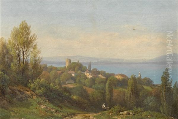 Blick Auf Saint-pierre-de-curtille Am Lac Du Bourget Oil Painting by Jean Philippe George-Julliard