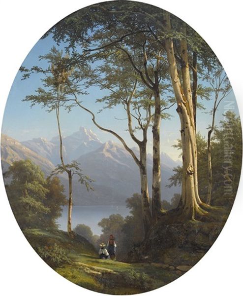 Waldlichtung Mit Genfersee Und Dents Du Midi Oil Painting by Jean Philippe George-Julliard