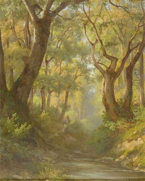 Waldlandschaft Mit Einem Fussganger Oil Painting by Jean Philippe George-Julliard