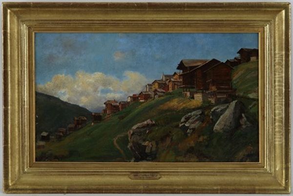 Chalets Dans La Montagne Oil Painting by Jean Philippe George-Julliard