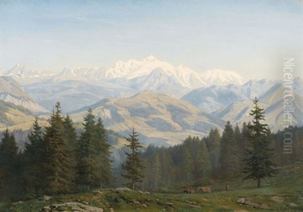 Mont-blanc Vu Des Voirons Oil Painting by Jean Philippe George-Julliard