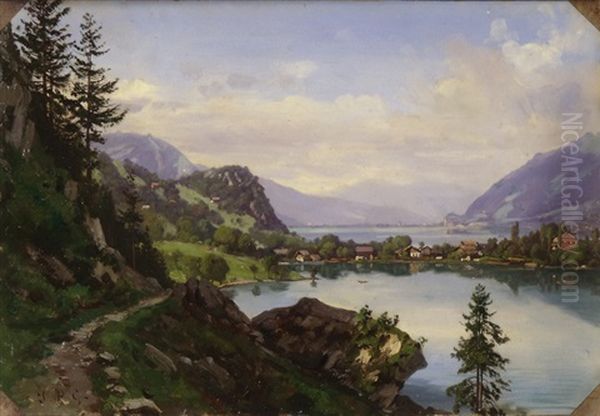 Iseltwald (+ Gebirgslandschaft; Pair) Oil Painting by Jean Philippe George-Julliard