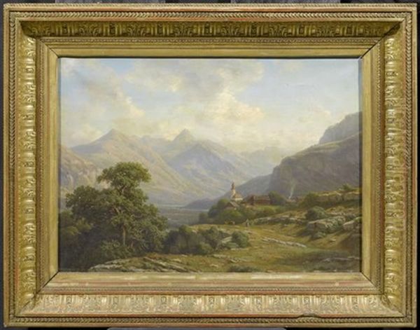 Berglandschaft Mit Aussicht Auf Ein Dorf Oil Painting by Jean Philippe George-Julliard