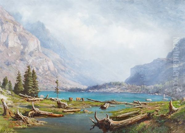 Troupeau Au Bord D'un Lac De Montagne Oil Painting by Jean Philippe George-Julliard