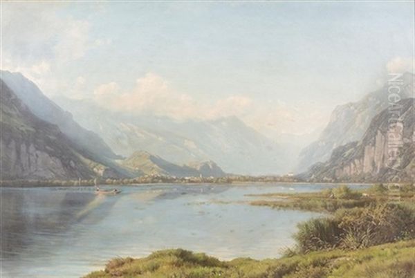 Thunersee Mit Blick Auf Interlaken Und Unterseen Oil Painting by Jean Philippe George-Julliard