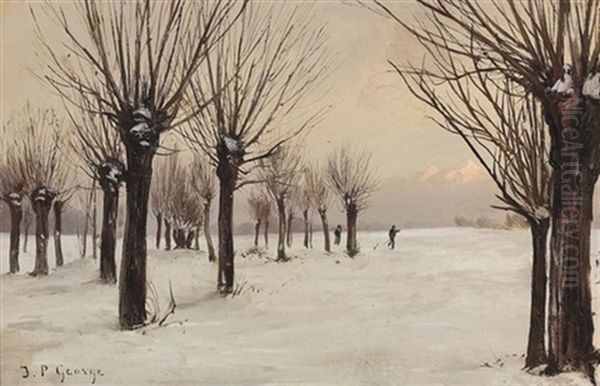 Winterlandschaft Mit Weiden Und Spaziergangern Oil Painting by Jean Philippe George-Julliard