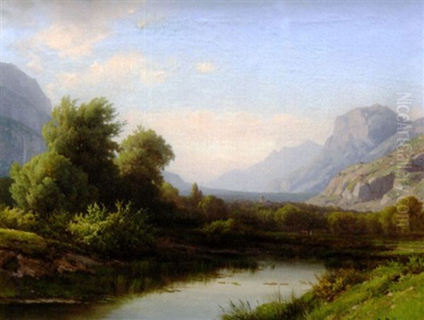 Paysage De La Vallee Du Rhone En Valais Oil Painting by Jean Philippe George-Julliard