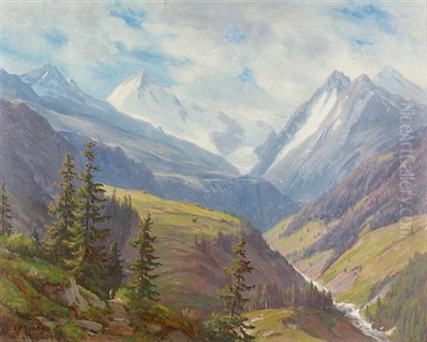 Gebirgspartie Im Wallis Oil Painting by Jean Philippe George-Julliard