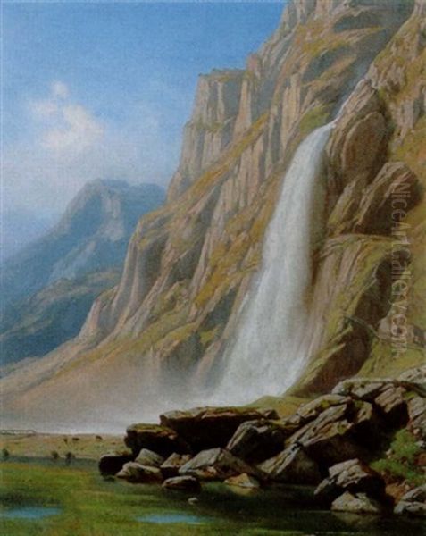 Cascade De Pissevache A Vernayaz Oil Painting by Jean Philippe George-Julliard