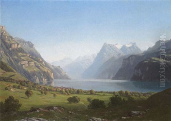 Lac Des Quatre Cantons Oil Painting by Jean Philippe George-Julliard