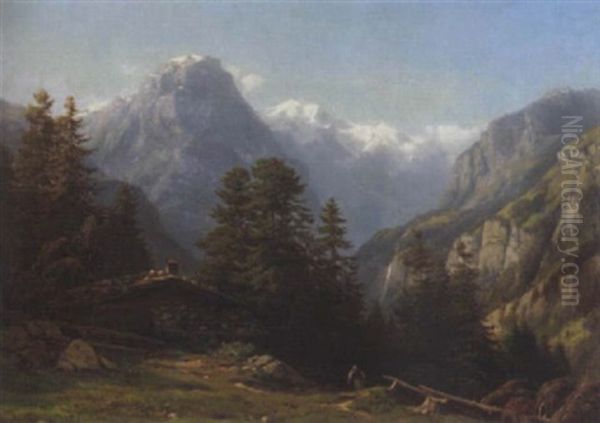 Berglandschaft Beim Linthtal Oil Painting by Jean Philippe George-Julliard