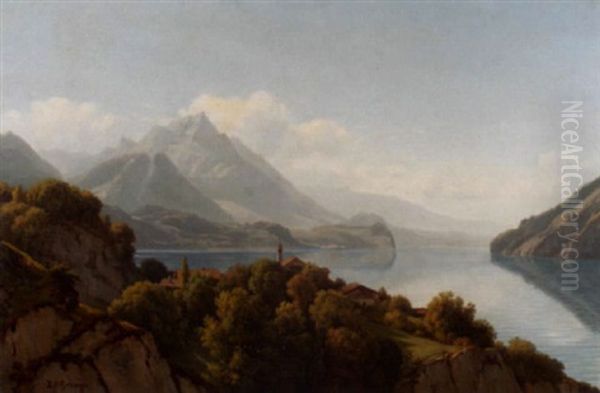 Ansicht Von Weggis Gegen Pilatus Oil Painting by Jean Philippe George-Julliard