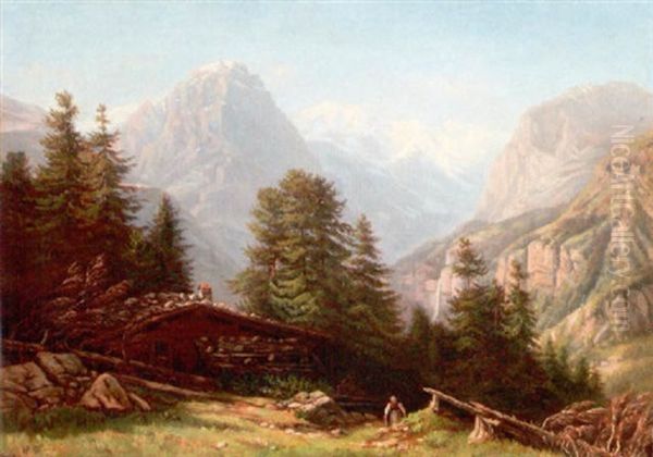 Glarnier Alpen Ob Linthal Oil Painting by Jean Philippe George-Julliard