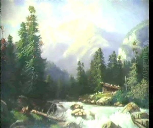 Die Lutschine Mit Blick Auf Den Stechelberg Und Die Jungfrau Oil Painting by Jean Philippe George-Julliard