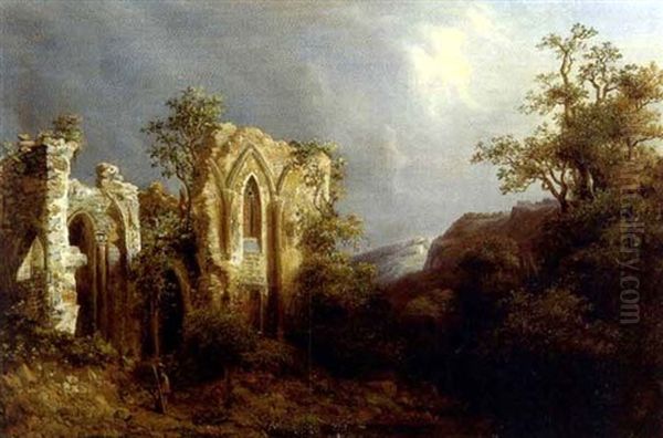 Baumbestandene Landschaft Mit Kirchenruine Oil Painting by Louis George-Legrand