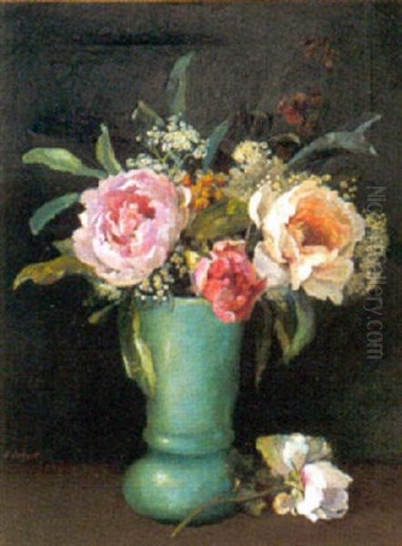 Bouquet Au Vase Turquoise Oil Painting by Jean Louis Georges