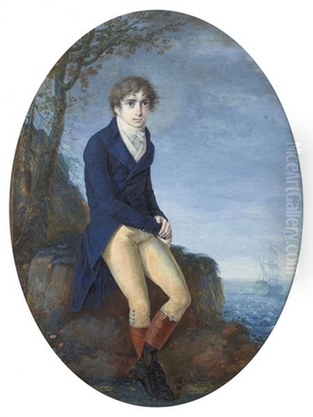 Portrait D'homme En Pied Sur Un Littoral Oil Painting by Jean Georget