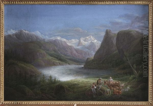 Gebirgssee Mit Hirten, Weidetieren Und Zeichner by Friedrich Otto Georgi