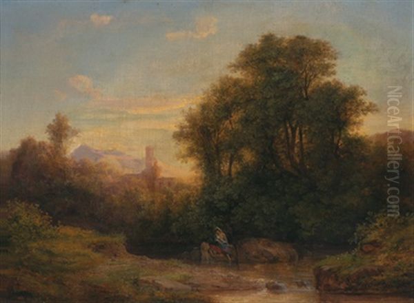 Romantische Landschaft Mit Badenden Nymphen Oil Painting by Friedrich Otto Georgi