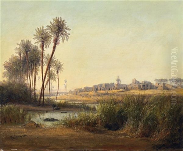 Blick Auf Ein Altes Dorf In Agypten Oil Painting by Friedrich Otto Georgi