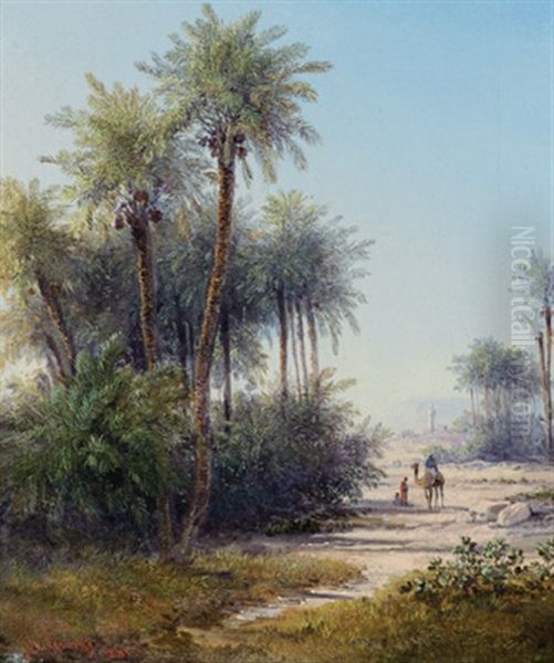 Kamelreiter Vor Der Stadt Oil Painting by Friedrich Otto Georgi