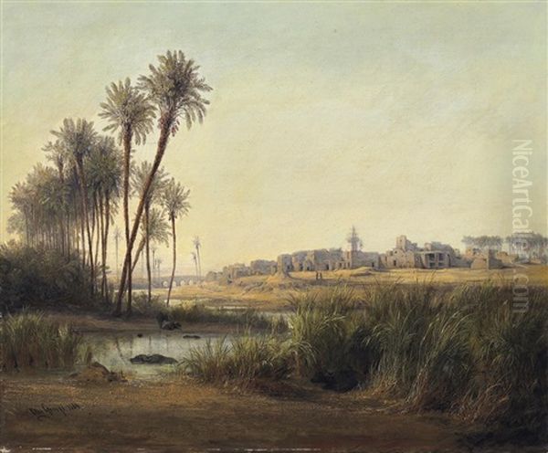 Blick Auf Ein Altes Dorf In Agypten Oil Painting by Friedrich Otto Georgi