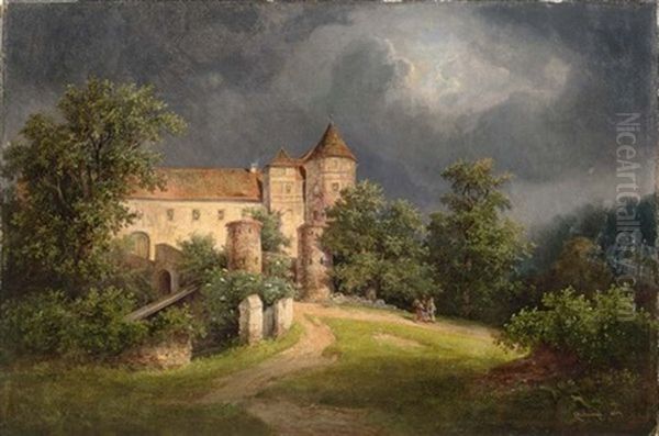 View On Schloss Scharfenberg, Near Meissen Oil Painting by Friedrich Otto Georgi