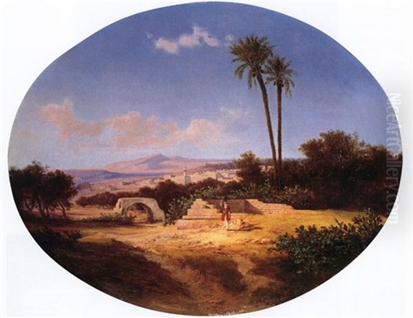 Orientalische Landschaft Mit Wassertragerin Oil Painting by Friedrich Otto Georgi