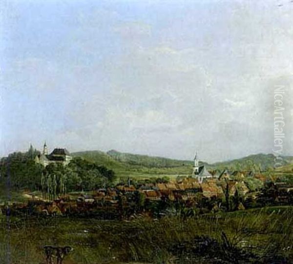 Rittergut Kreischau Bei Weissenfels Mit Blick Auf Osterfeld Oil Painting by Friedrich Otto Georgi