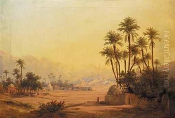 A Desert Settlement Oil Painting by Friedrich Otto Georgi