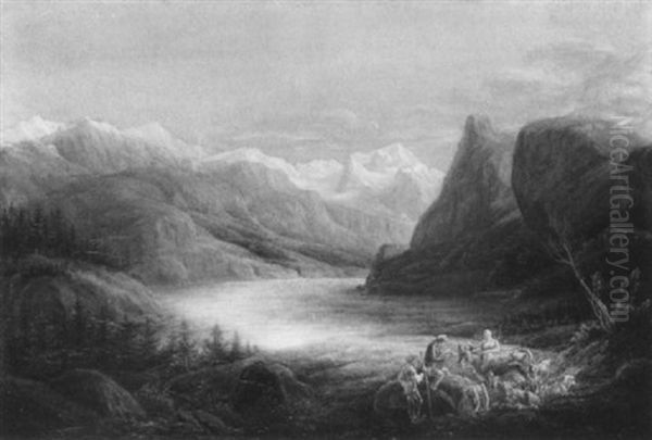 Gebirgssee Mit Zeichendem Kunstler Und Hirtenstaffage Oil Painting by Friedrich Otto Georgi