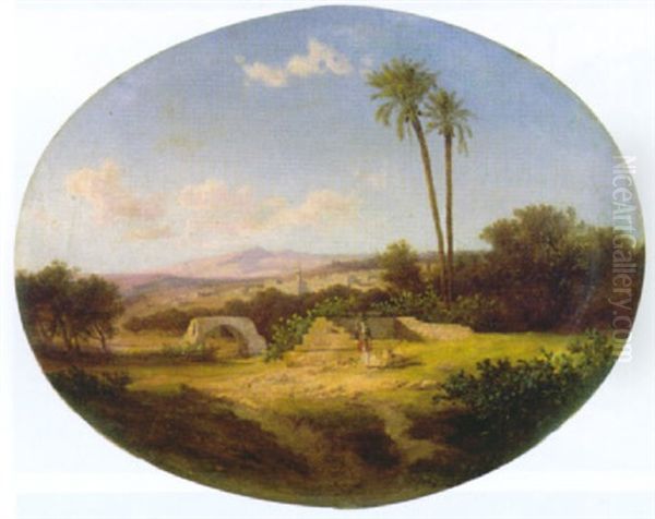 Arabische Landschaft Mit Stadt Im Hintergrund Oil Painting by Friedrich Otto Georgi