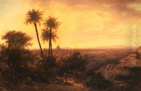 A Panoramic View Of Jerusalem Oil Painting by Friedrich Otto Georgi