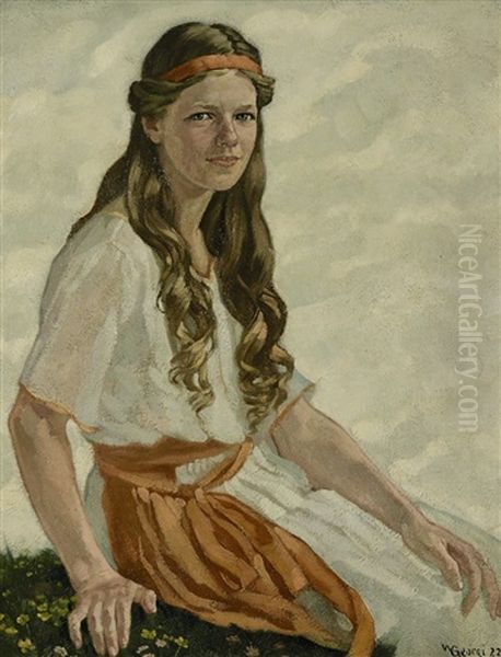 Portrait Einer Jungen Frau In Weisem Kleid Oil Painting by Walter Georgi