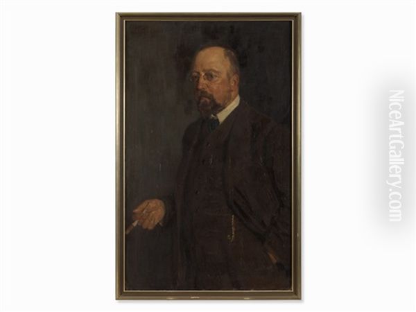 Portrait Publisher Durr With Cigar Oil Painting by Walter Georgi