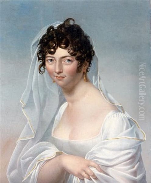 Portrait De Femme A La Robe Blanche Oil Painting by Francois Pascal Simon Gerard