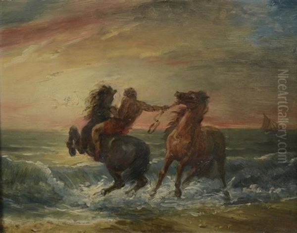 Chevaux Effrayes Par Les Vagues Oil Painting by Francois Pascal Simon Gerard