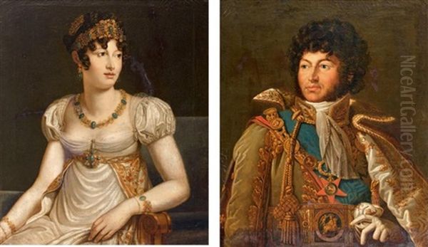 Portrait De Joachim Murat Et Portrait De Caroline Murat, Reine De Naples (pair) Oil Painting by Francois Pascal Simon Gerard