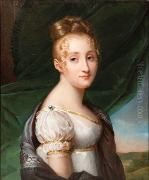 Portrait De Blanche De Buffault (+ Portrait De Madame De Bonneuil, Smllr; 2 Works) Oil Painting by Francois Pascal Simon Gerard