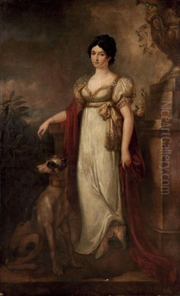 Portrait De Dame En Robe Blanche Avec Son Dogue Dans Un Paysage Oil Painting by Francois Pascal Simon Gerard