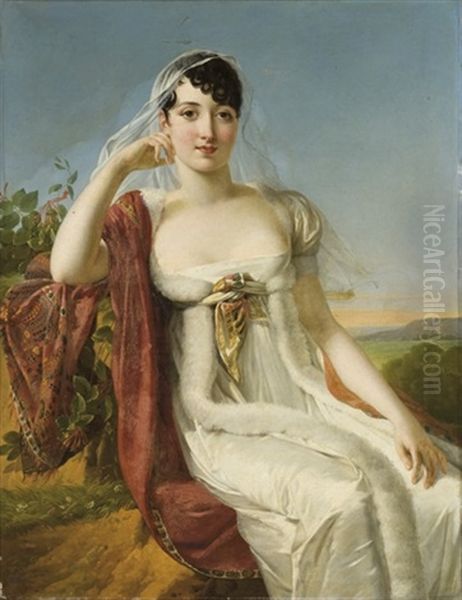 Portrait D'une Dame Assise Dans Un Paysage by Francois Pascal Simon Gerard