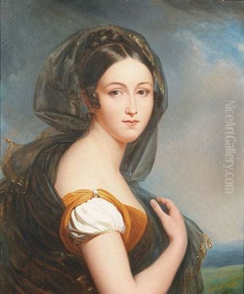 Portrait De Jeune Femme Sur Fond De Paysage Oil Painting by Francois Pascal Simon Gerard