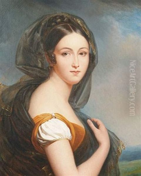 Portrait De Jeune Femme Sur Fond De Paysage by Francois Pascal Simon Gerard