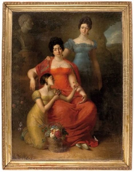 Drei Damen Des Hochadels (familienbild Mit Der Buste Des Verstorbenen Ehemannes) Oil Painting by Francois Pascal Simon Gerard